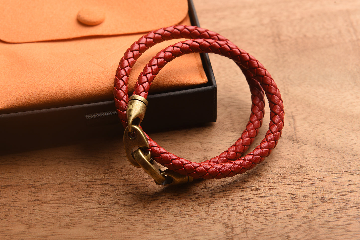 XX Brazalete Dupla de dos color rojo y amarillo en Piel con broche rústico